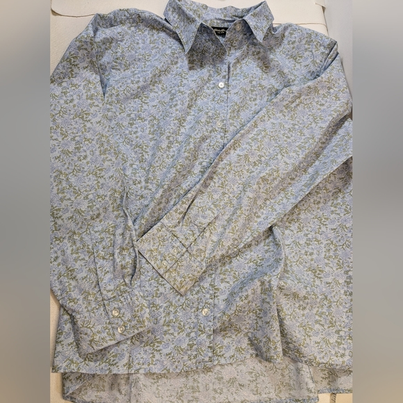 Eddie Bauer Floral Blue Print women's long sleeve button down shirt XXL H-1 - Picture 7 of 12